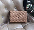 2017 Chanel WOC A33814 Apricot Original Lambskin Leather Mini Flap Bag Silver A33814
