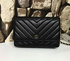 2017 Chanel WOC A33815 Black Original Sheepskin Leather Flap Shoulder Bags Gold A33815