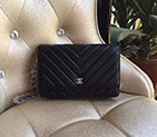 2017 Chanel WOC A33815 Black Original Sheepskin Leather Flap Shoulder Bags Silver A33815