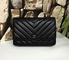 2017 Chanel WOC A33815 Black Original Sheepskin Leather Flap Shoulder Bags Silver A33815