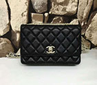 2017 Chanel WOC A80982 Black Original Sheepskin Leather Mini Flap Bag Gold A80982