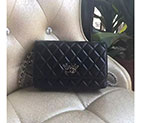 2017 Chanel WOC A81127 Black Original Sheepskin Leather Flap Shoulder Bags Silver A81127