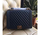 2017 Le Boy Chanel Flap Shoulder Bag Original Calfskin Leather A67087 Blue in Bronze A67087