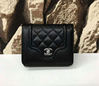 2018 Chanel Matelasse Tri-Fold Wallet Original Lambskin Leather A84230 Black in Silver Hardware A84230