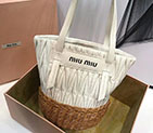 2018 MiuMiu NAPPA LEATHER AND WICKER BUCKET BAG