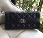 Boy Chanel Embroidery Bi-Fold Wallet Original Caviar Leather A80286 Black