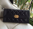 Boy Chanel Embroidery Bi-Fold Wallet Original Sheepskin Leather A80286 Black