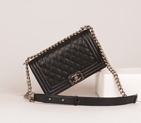 Boy Chanel Flap Shoulder Bag Caviar leather A67087 Black in Silver