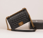 Boy Chanel Flap Shoulder Bag Original Caviar leather A67086 Black in Gold