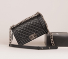 Boy Chanel Flap Shoulder Bag Original Caviar leather A67086 Black in Silver