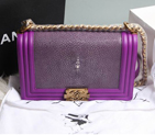 Boy Chanel Flap Shoulder Bag Original Pearl Leather A67086 Purple