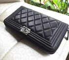 Boy Chanel Matelasse Original Sheepskin leather Zippy Wallet A80288 Black