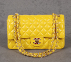 Chanel 1112 Flap Bag Sheepskin Leather Yellow with Colorful Diamond CC logo 1112
