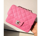 Chanel 1115 mini Classic Flap Bag Original Cannage Pattern Nubuck Leather Peach in Silver 1115