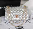 Chanel 2.55 Series Classic Flap Bag Silver Sheepskin Leather 1112 Multicolour CC Logo 1112