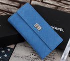 Chanel A2001 Blue Cannage Pattern Nubuck Leather Matelasse Long Wallet Silver