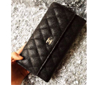 Chanel Camellia Tri-Fold Wallet Caviar Leater A48656 Black