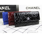Chanel Camellia Tri-Fold Wallet Original Patent Leater A50084 Black