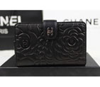 Chanel Camellias Bi-Fold Wallet Original Leather A50087 Black