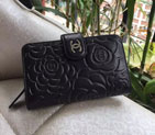 Chanel Camellias Bi-Fold Wallet Original Leather A50087 Black
