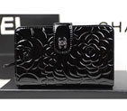 Chanel Camellias Bi-Fold Wallet Original patent Leather A50087 Black