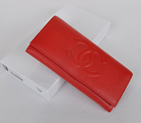 Chanel Emboss CC Logo Litchi stripes leather Bi-Fold Wallet C514 Red C514