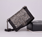 Chanel LE Boy 2014 Flap Shoulder Bag in Black Original Sheepskin Leather A67086 Silver