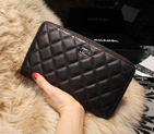 Chanel Matelasse Zip Around Wallet Sheepskin A31508 Black