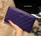 Chanel Matelasse Zip Around Wallet Sheepskin A31508 Purple