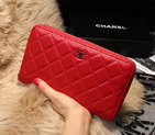 Chanel Matelasse Zip Around Wallet Sheepskin A31508 Red