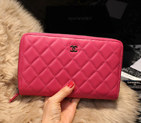 Chanel Matelasse Zip Around Wallet Sheepskin A31508 Rose