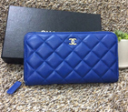 Chanel Matelasse Zip Around Wallet Sheepskin leather A50071 Blue