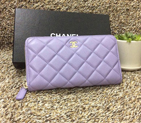 Chanel Matelasse Zip Around Wallet Sheepskin leather A50071 Lavender