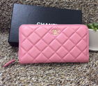 Chanel Matelasse Zip Around Wallet Sheepskin leather A50071 Pink