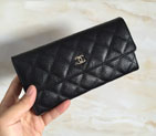 Chanel Tri-Fold Wallet Original Caviar Leather A48656 Black with Silver