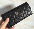 Chanel Tri-Fold Wallet Original Lambskin Leather A48656 Black with Silver