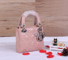 Christian Lady Dior Bag Patent Leather D1633 Cherry pink with Silver D1633
