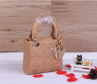 Christian Lady Dior Bag Sheepskin Leather D1633 Apricot with Gold D1633