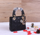 Christian Lady Dior Bag Sheepskin Leather D1633 Black with Gold D1633