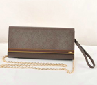 Fendi Pequin Rush Saffiano Pouchette Clutch F2558 Brown