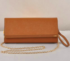 Fendi Pequin Rush Saffiano Pouchette Clutch F2558 Camel