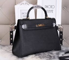 Hermes Kelly 32cm Shoulder Bags Grained Leather Black