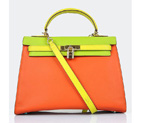 Hermes Kelly 32cm Togo Leather Bag Green-Orange-Yellow with Gold hardware