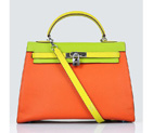 Hermes Kelly 32cm Togo Leather Bag Green-Orange-Yellow with Silver hardware