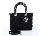 Lady Dior Bag Fabric Bag D1655 Black with Silver with Silver