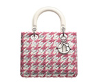 Latte and Rose Magnolia plaited leather tweed Lady Dior bag M0550PTPG M941