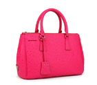 Prada Ostrich Leather Tote Bag 1801 in Rose Red