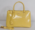 Prada Saffiano Patent Leather Tote Bag 1801 in Light Yellow