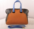 Fendi Chameleon Punch Saffiiano Leather Top Zip Tote Bag 2537 Tan-Black 2537