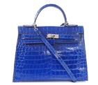 Hermes kelly 32CM Crocodile leather in Light blue with Silver hardware